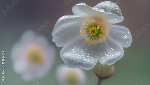 white Diphylleia daisy flower with dew drops blur background generative ai digital illustration photo