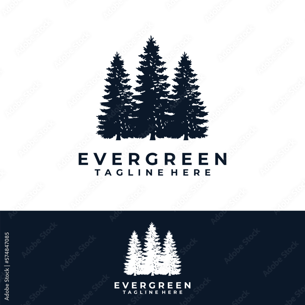 tree vector template. vintage rustic evergreen timberland pine tree silhouette design illustration.