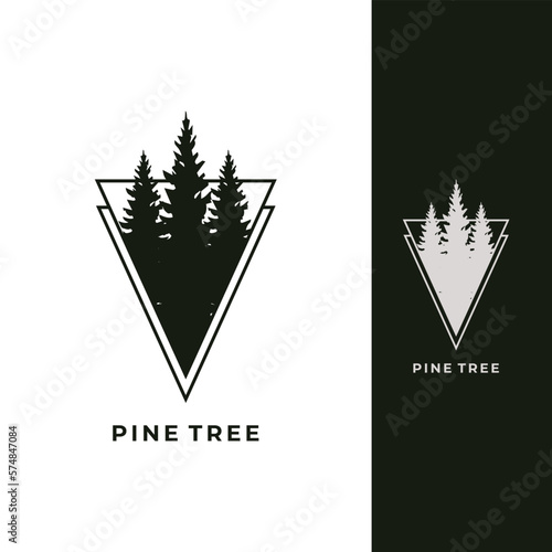 tree vector template. vintage rustic evergreen timberland pine tree silhouette design illustration.