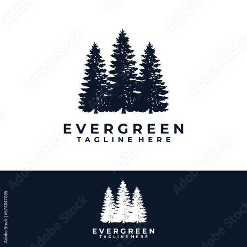 tree vector template. vintage rustic evergreen timberland pine tree silhouette design illustration.