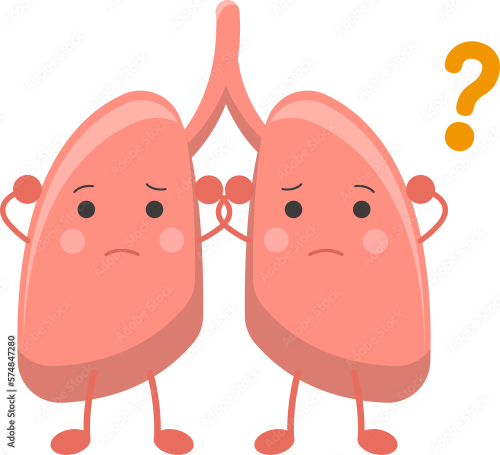 Lungs mascot with confused expression and motion