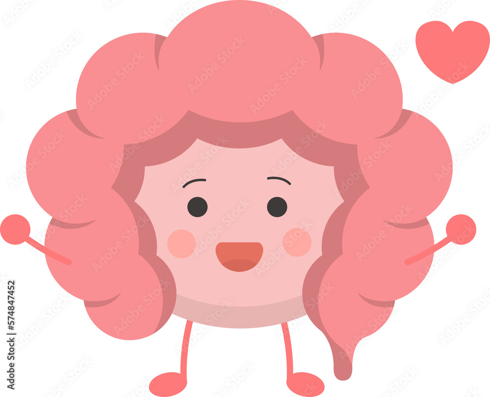 The mascot of human organ intestines, happy expression and action