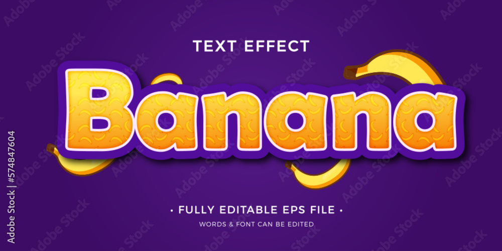 Banana text effect with 3d style and editable