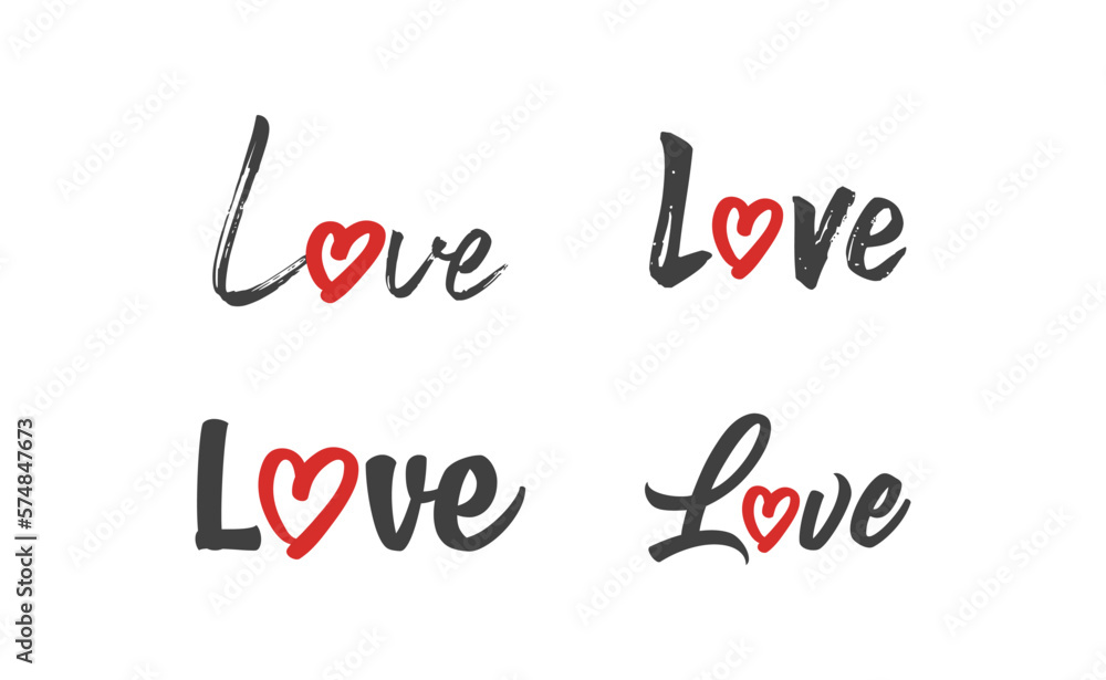 Love text lettering. O letter replaced by heart shape. Valentine's day design. Love text lettering. O letter replaced by heart shape. Valentine's day design.