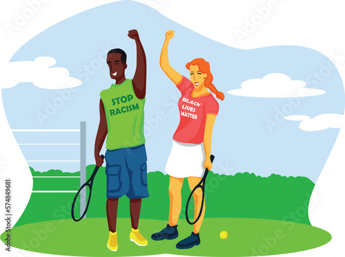 Black Lives Matter, BLM, No Racism, Statement. Young African Americans: man and woman against racism. Black citizens are fighting for equality. 