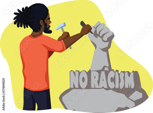 Black Lives Matter, BLM, No Racism, Statement. Young African Americans: man and woman against racism. Black citizens are fighting for equality. 
