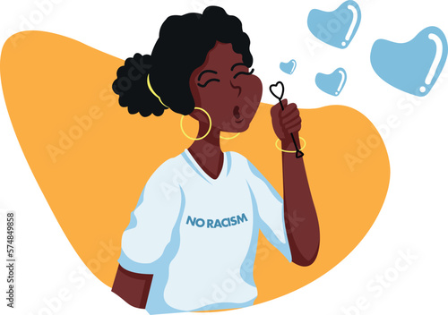 Black Lives Matter, BLM, No Racism, Statement. Young African Americans: man and woman against racism. Black citizens are fighting for equality. 