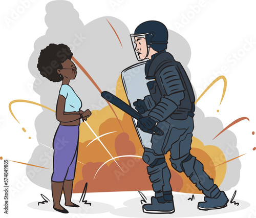 Black Lives Matter, BLM, No Racism, Statement. Young African Americans: man and woman against racism. Black citizens are fighting for equality. 