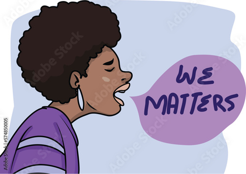 Black Lives Matter, BLM, No Racism, Statement. Young African Americans: man and woman against racism. Black citizens are fighting for equality. 