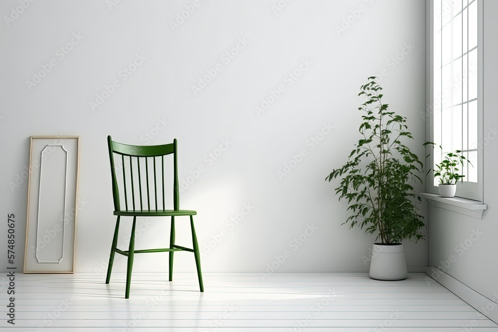 White Room with Green Chair, Minimal,. Generative AI White Room with Green Chair, Minimal,. Generative AI