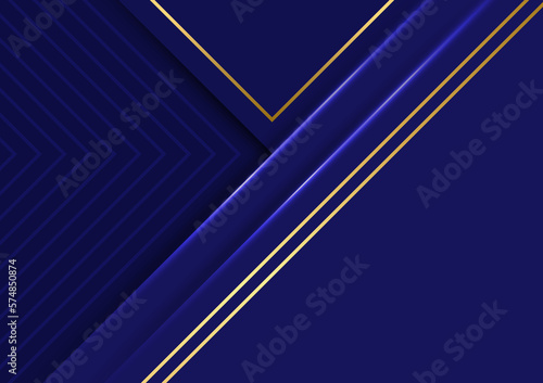 Blue geometric luxury banner presentation gold line background