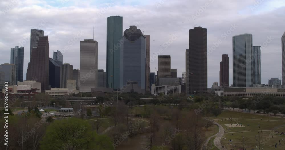 Establishing shot of downtown Houston on a cloudy day Establishing shot of downtown Houston on a cloudy day