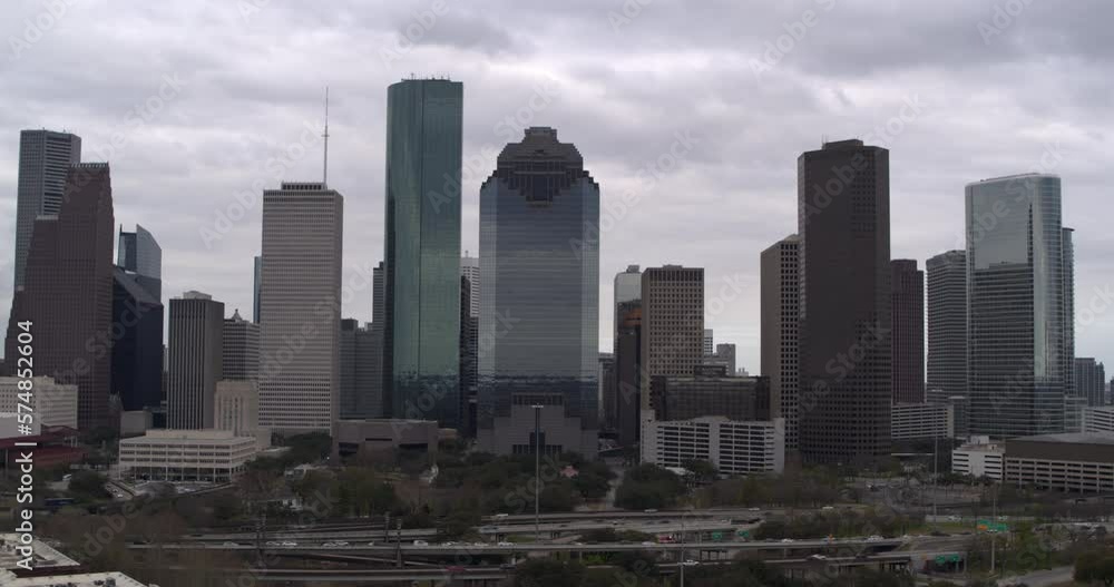 Establishing shot of downtown Houston on a cloudy day Establishing shot of downtown Houston on a cloudy day