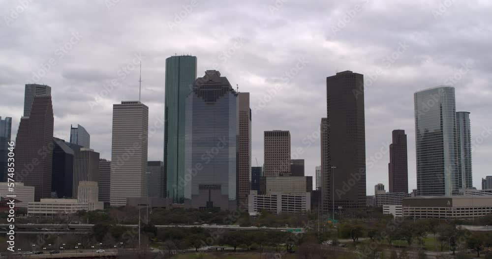 Establishing shot of downtown Houston on a cloudy day Establishing shot of downtown Houston on a cloudy day