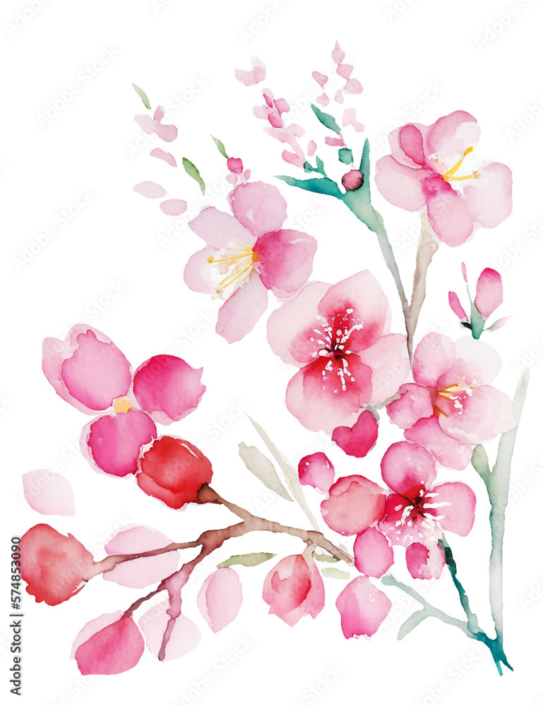 桜の花の水彩イラスト／AI画像