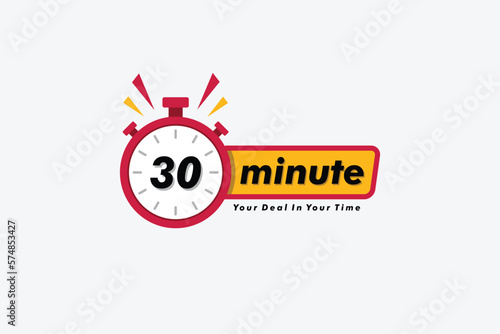 30 minute clock arrow. symbol work time, vector icon Illustration