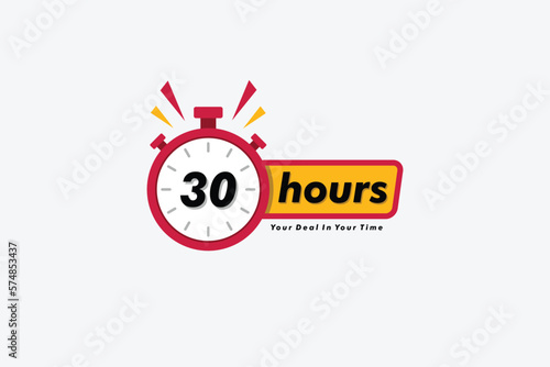 30 hours clock arrow. symbol work time, vector icon Illustration