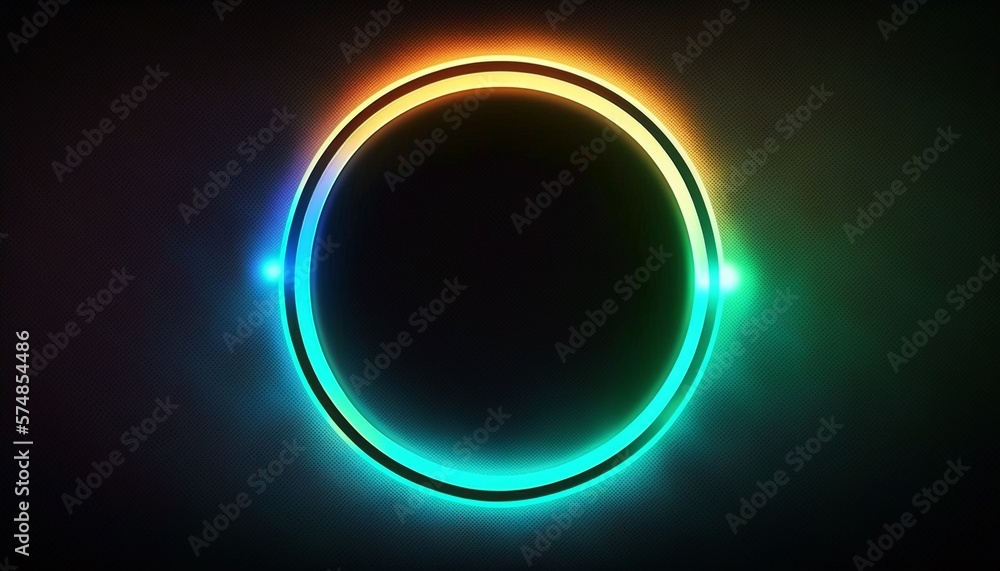Simple neon glowing circle isolated on black background.