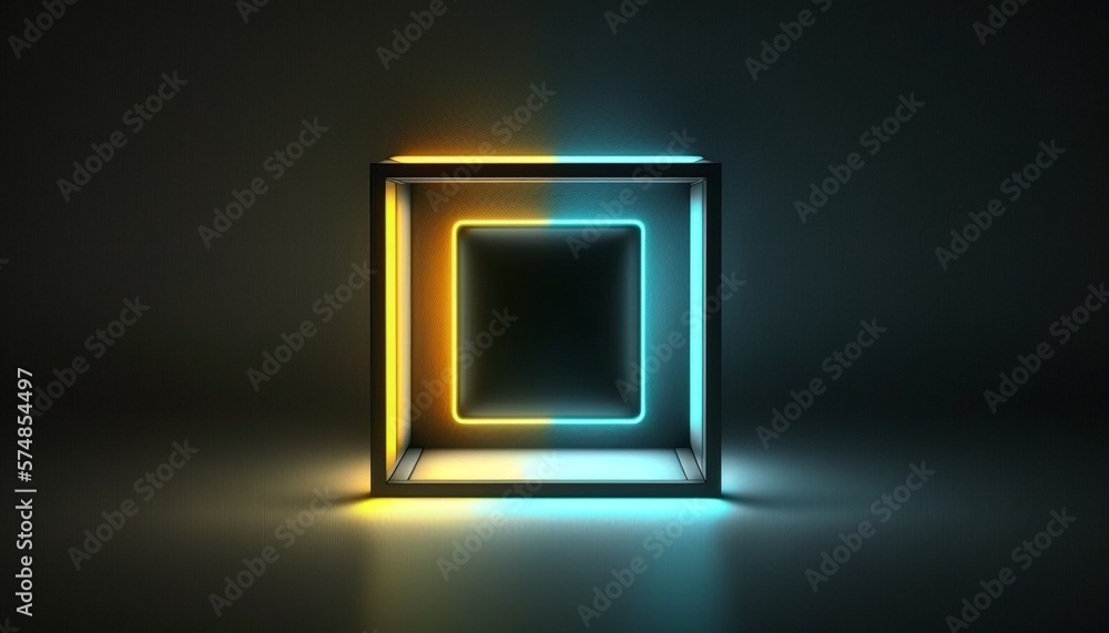 3d glowing square box on dark background 3d glowing square box on dark background