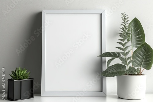 Wallpaper Mural Empty photo frame mockup. Interior art template. Generative AI Torontodigital.ca