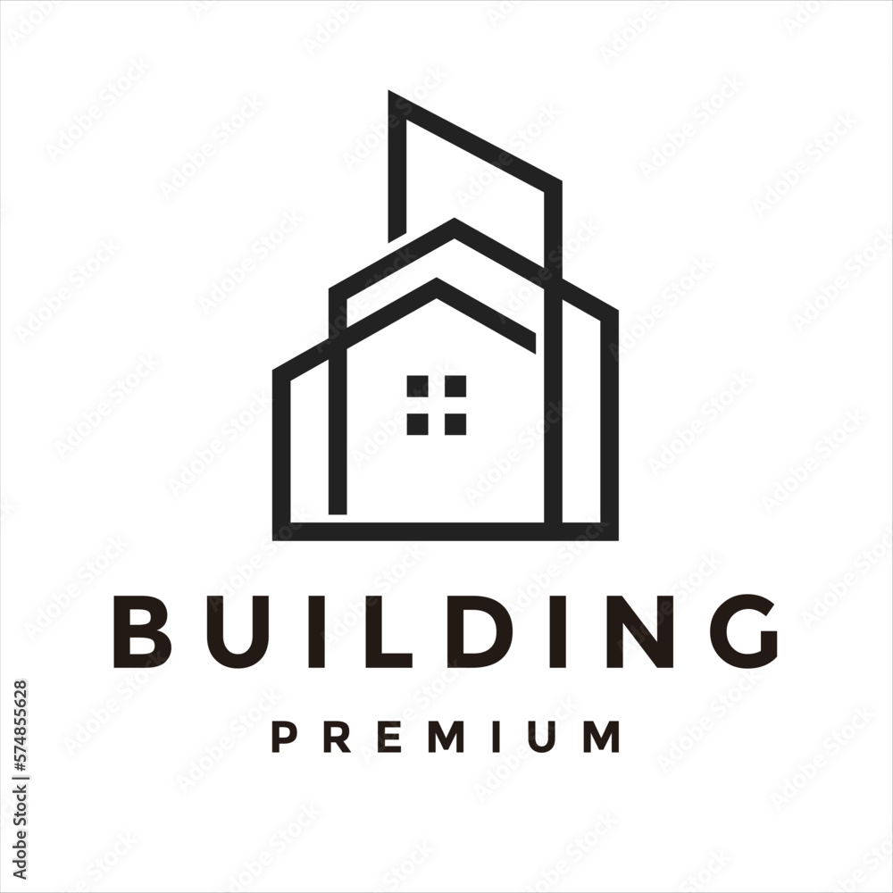 Simple modern building with line art skyline logo design vector. Simple modern building with line art skyline logo design vector.
