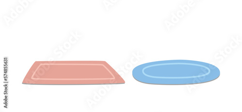 Set of toilet carpet of rug or mat in flat style vector illustration. Simple bath rug, carpet woven clipart cartoon style, hand drawn doodle. Bathroom, toilet, household concept vector illustration
