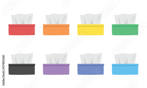 Set of multicolored tissue paper box clipart cartoon. Simple colorful tissue roll box for kitchen or toilet flat style vector illustration, hand drawn doodle. Cute vector illustration isolated