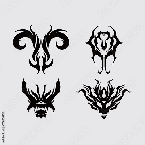 Dragon demon head shape illustration sketch vector tattoo abstract symbol streetwear element 