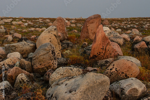 Remains of an old kayak stand along the coast of Hudson Bay north of Arviat at a place called Qikiqtarjuq, Nunavut, Canada