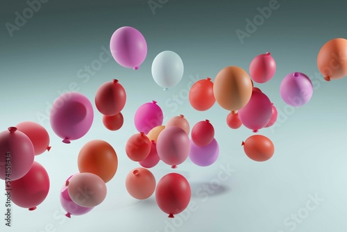 3D render colorful balloons soaring into the sky