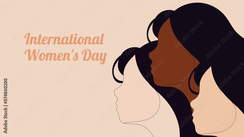 Simple and minimalist vector illustration of three women of different ethnicities celebrating international women's day together.
