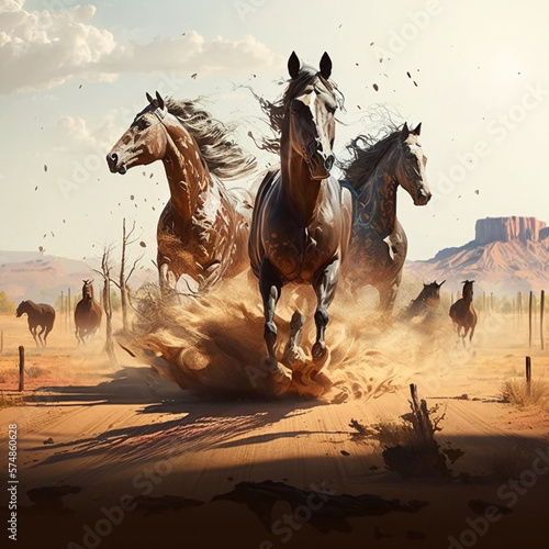 Horses running wild in the desert