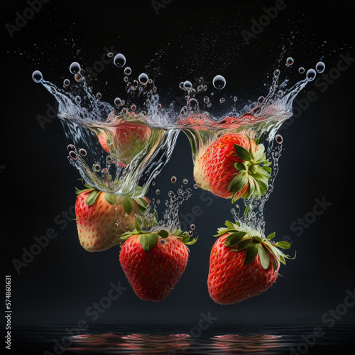 strawberry in water splash