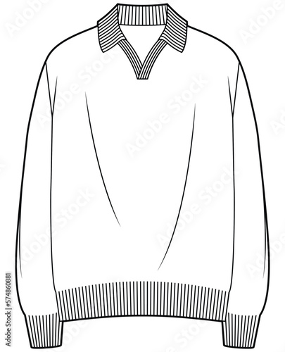 mens long sleeve knitted polo t shirt flat sketch vector technical cad drawing template