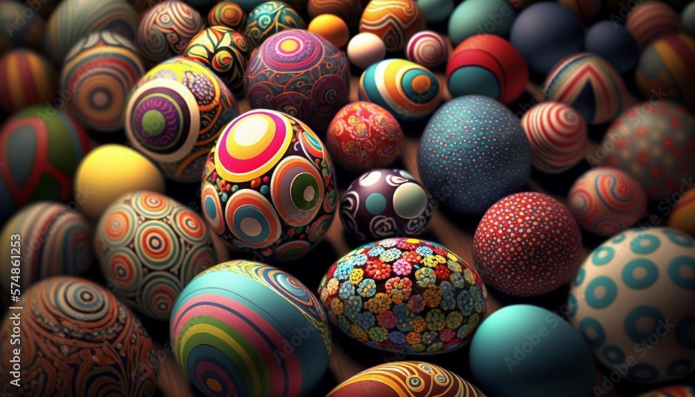 Colorful easter eggs on brown background. Generative AI Colorful easter eggs on brown background. Generative AI