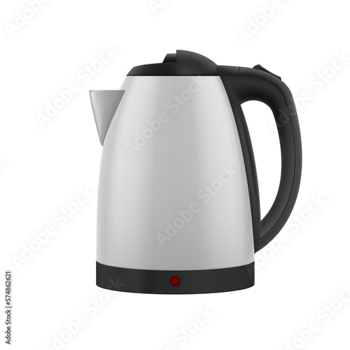 Household Electric Kettle with Closed Lid in Silver Color. Realistic Kitchen Appliance to Heat Water and Make Hot Drinks on White Backdrop