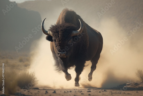 buffalo running in the desert, Generative Ai