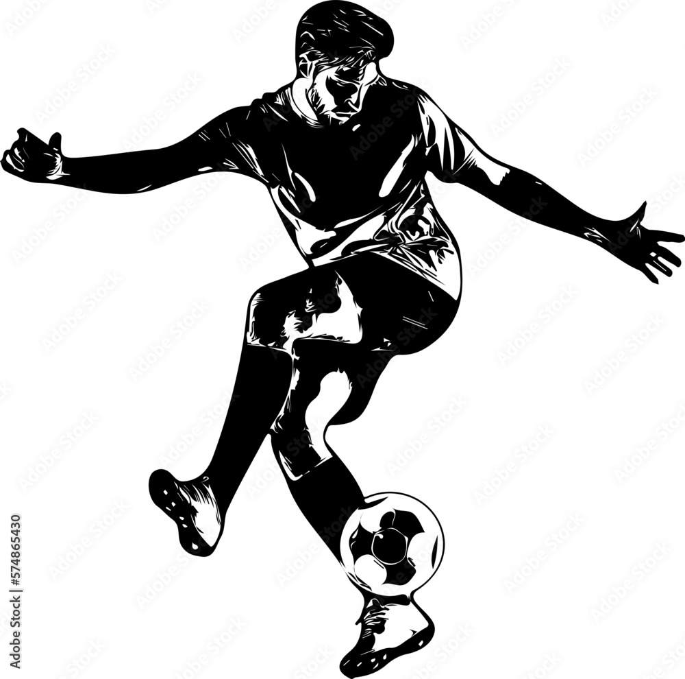 A Striking Silhouette of a Soccer Player in Action,  The Power and Precision of Football: Line Art Vector Illustration of a Dynamic Player