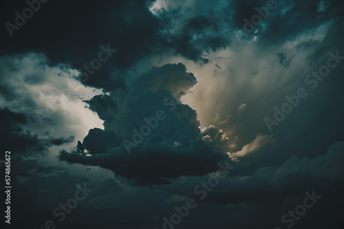 A cloudy sky it looks like its about to rain, dark clouds before a thunder storm, created with Generative AI © Nacci