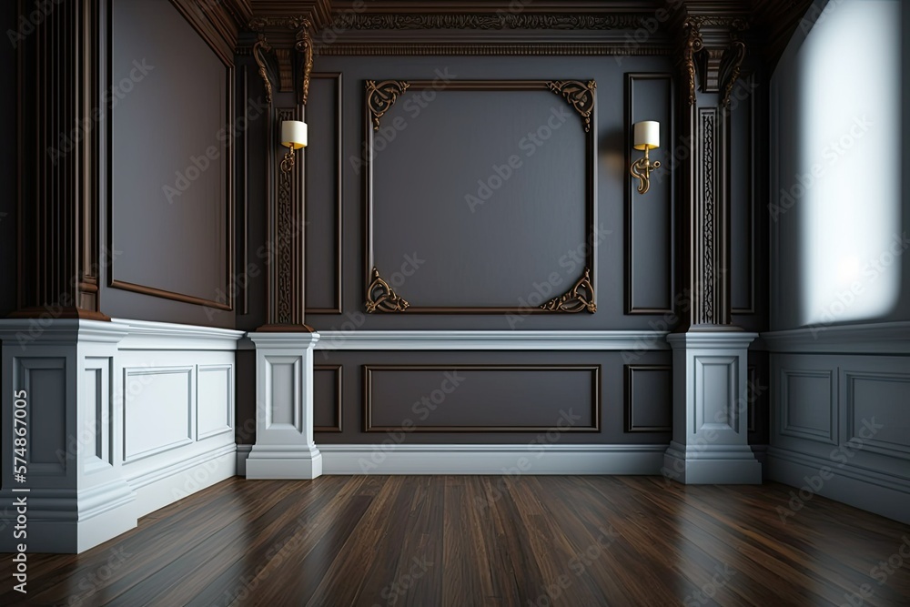 Victorian wood trim wall. Generative AI ilustração do Stock Adobe Stock
