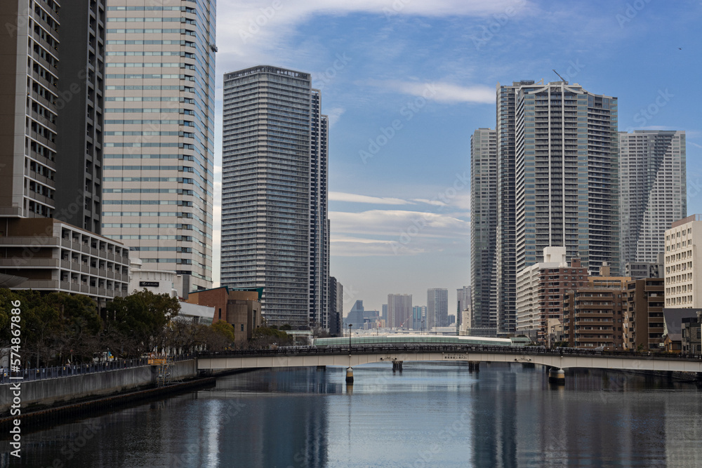 city river and skyscrapers