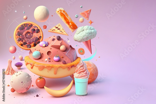 Space creative pastel concept of food. Generative AI