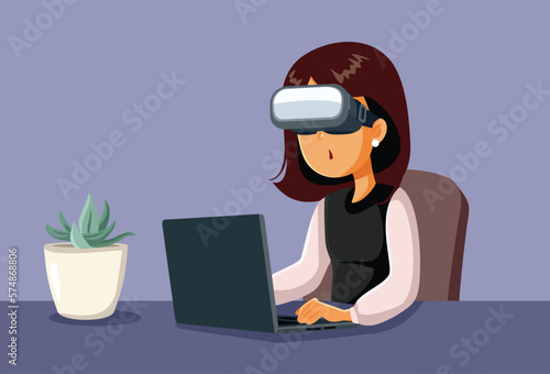 Surprised Office Worker Wearing VR Glasses Funny Concept Illustration. Employee using innovative technology encountering problems
