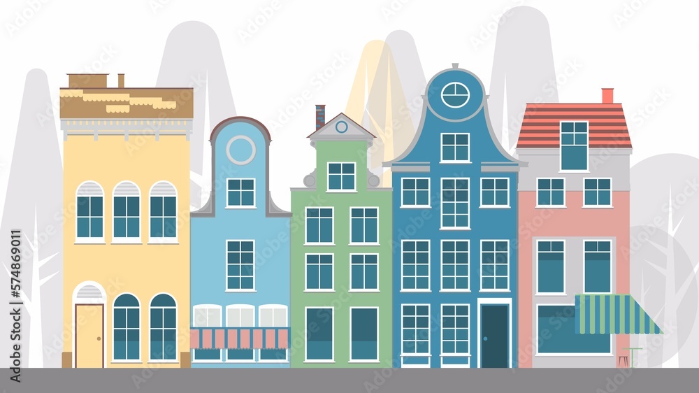 Multicoloured beautiful houses on the street 