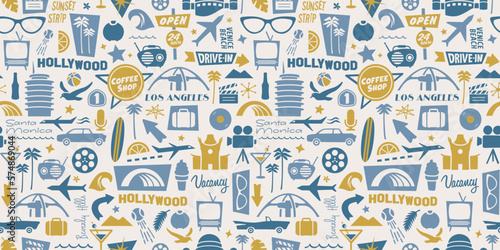 Los Angeles Icons - Retro Pattern | Seamless L.A. Background | Illustrated Googie Design | Repeating L.A. Background with Vintage Style | L.A. Buildings and Landmarks photo