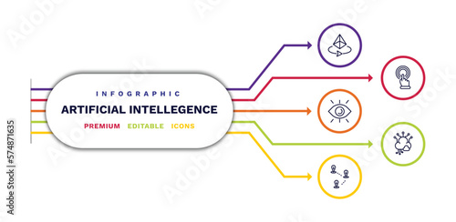 set of artificial intellegence thin line icons. artificial intellegence outline icons with infographic template. linear icons such as 3d, view, demographic, touch screen, big data vector.