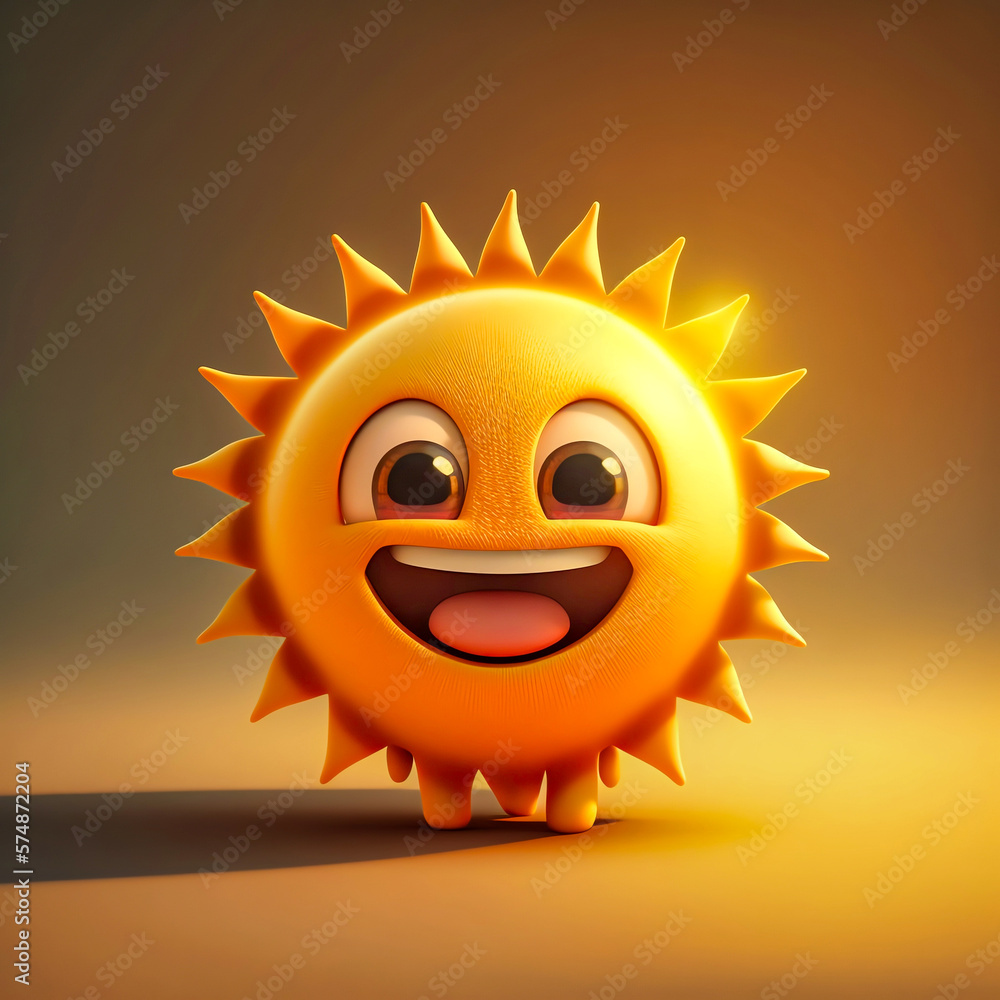 A cheerful sun emoji with a smiling face and vibrant colors. Generative AI.