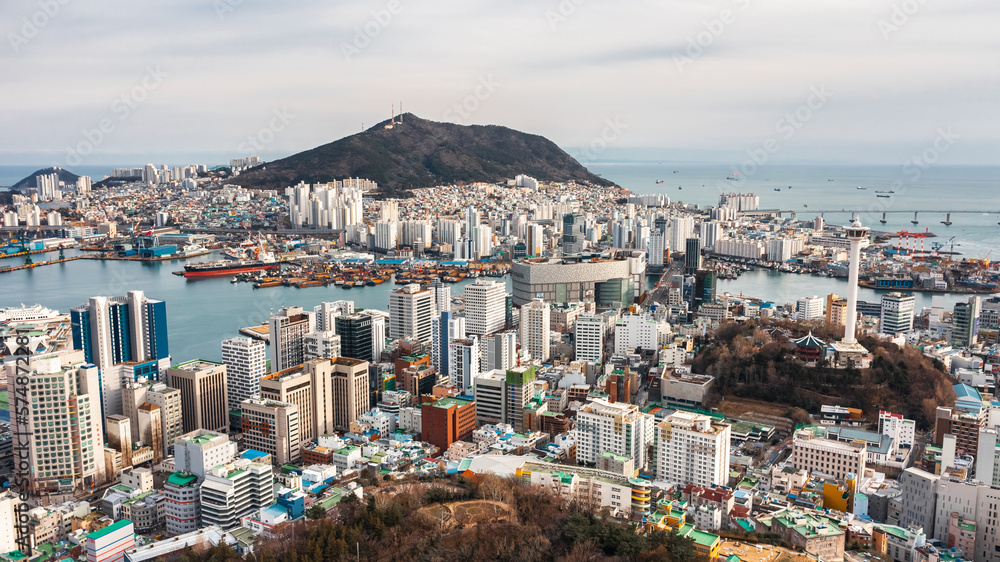 Cityscape of Busan in February. Aerial view