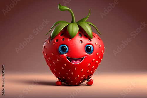 3D render cute and happy apple cartoon character. Created with Generative AI Technology