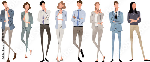 ベクターイラスト素材：考える人々、疑問を持つ人々、ビジネス人物セット
